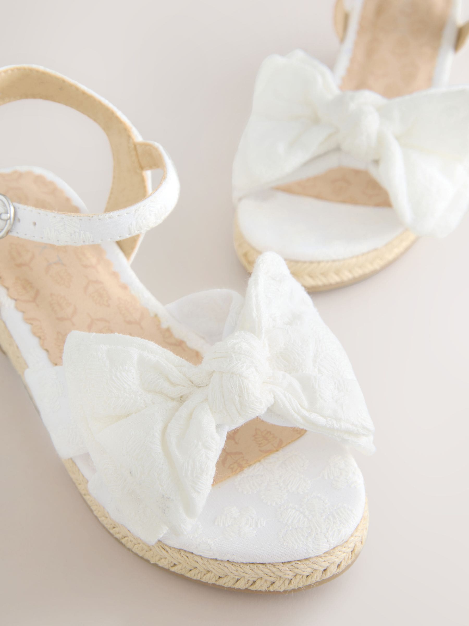 White Broderie Bow Wedge Sandals image 2