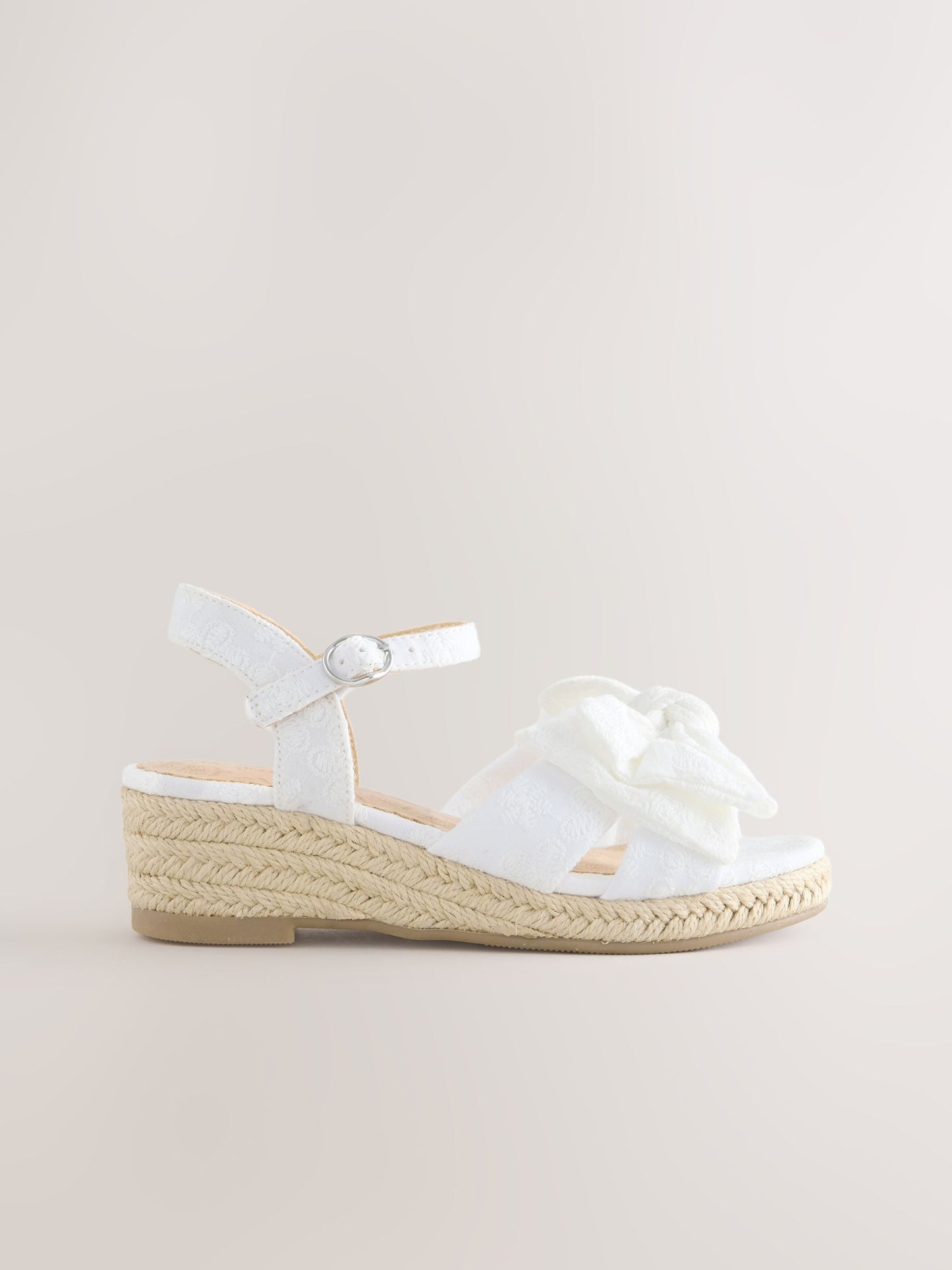 White Broderie Bow Wedge Sandals image 3
