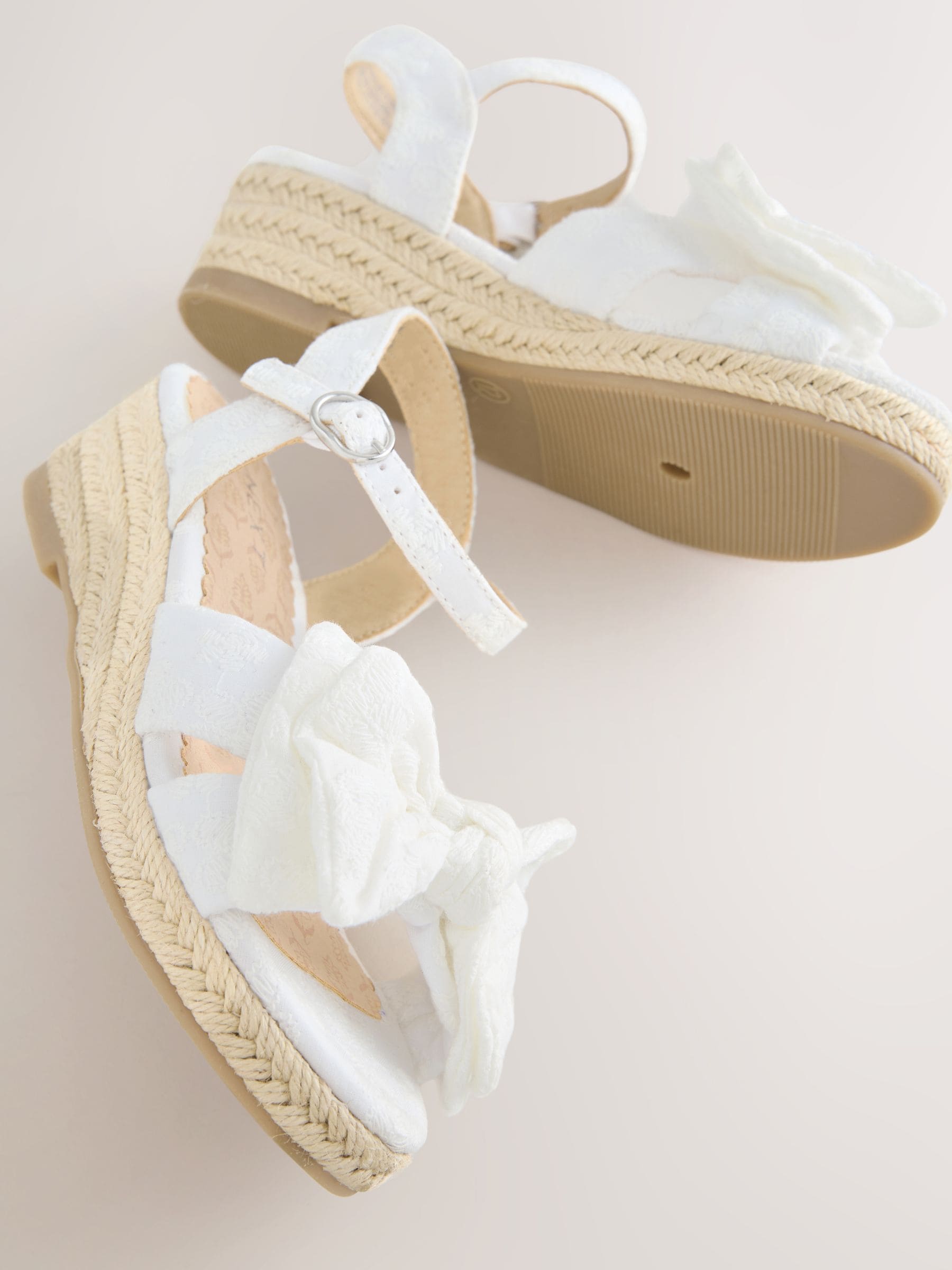 White Broderie Bow Wedge Sandals image 4