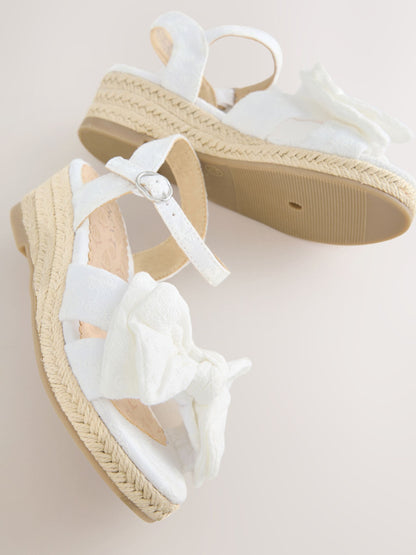 White Broderie Bow Wedge Sandals image 4