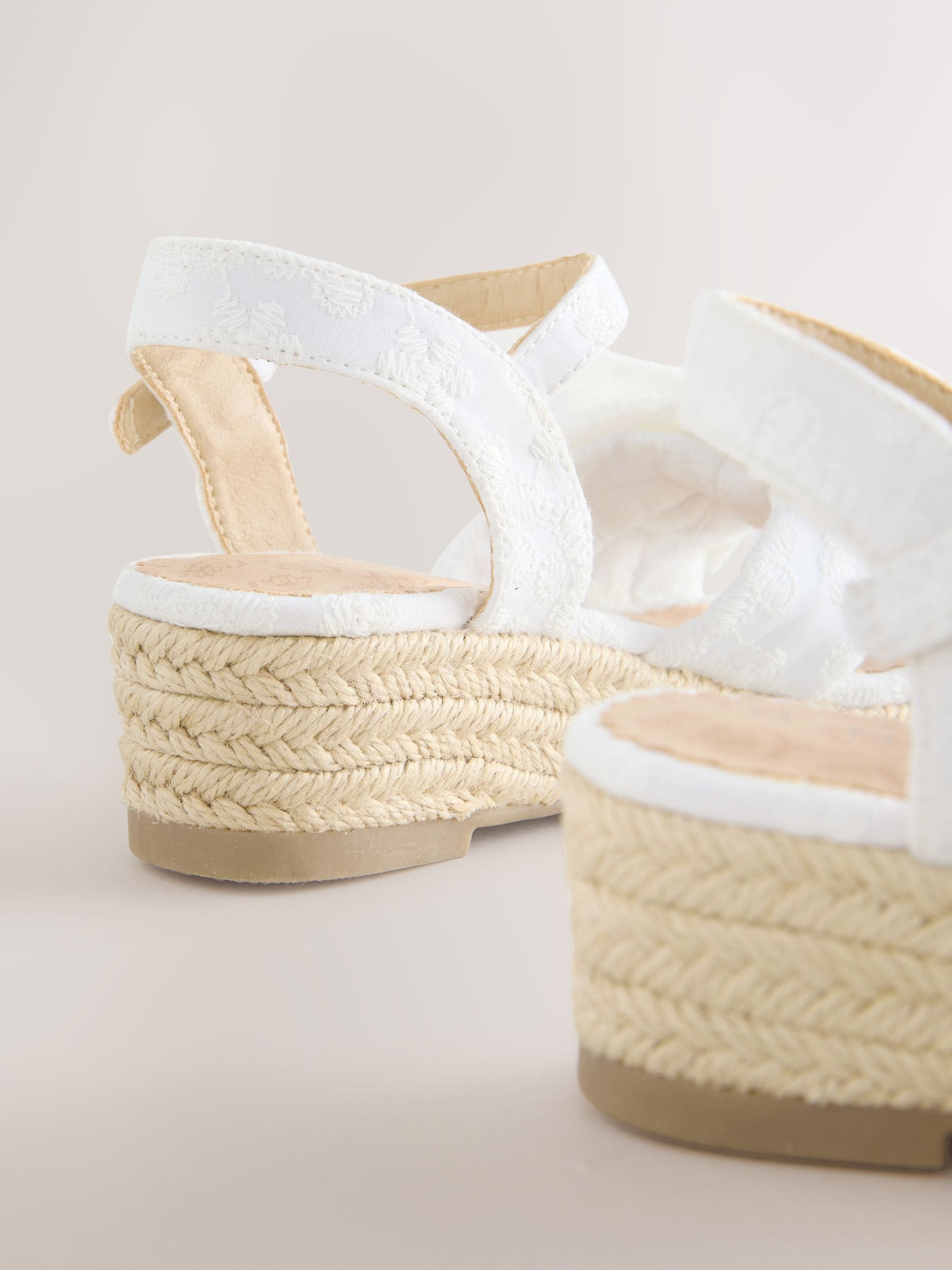 White Broderie Bow Wedge Sandals image 5