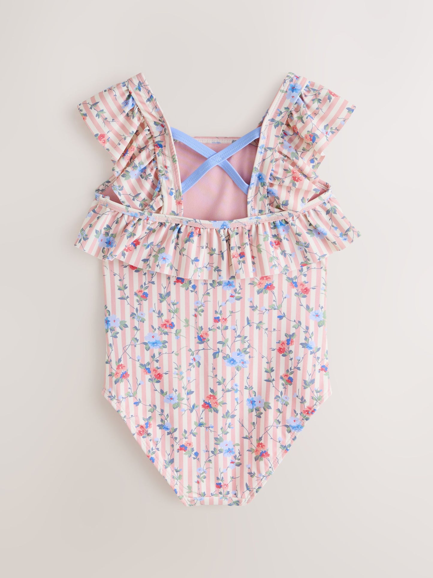 Laura Ashley White/Pink Priory Stripe Frill Detail Swimsuit image 1