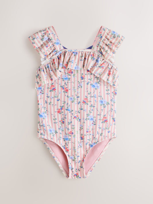 Dsiney Kidz - Laura Ashley White/Pink Priory Stripe Frill Detail Swimsuit image 2