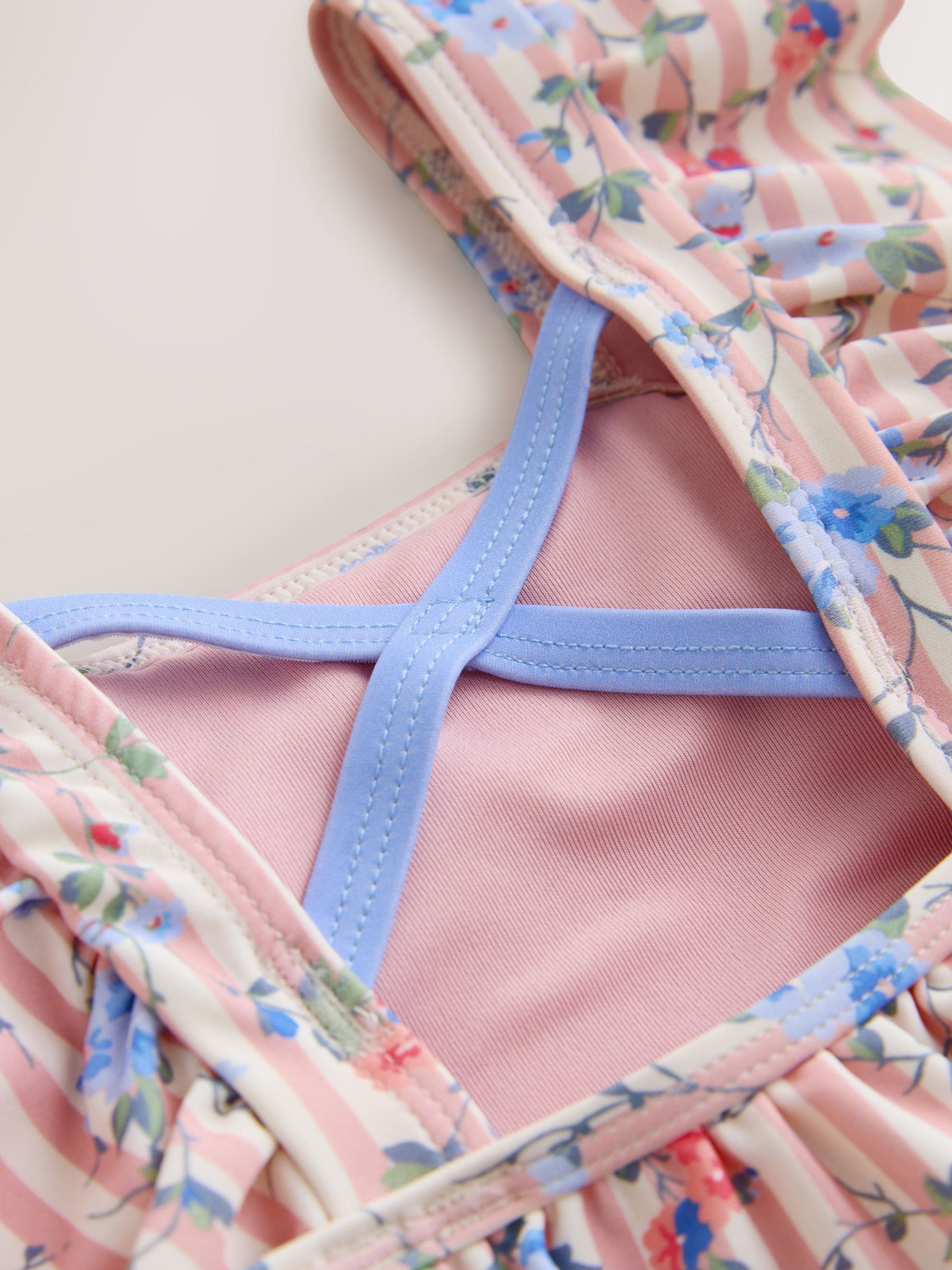 Laura Ashley White/Pink Priory Stripe Frill Detail Swimsuit image 4