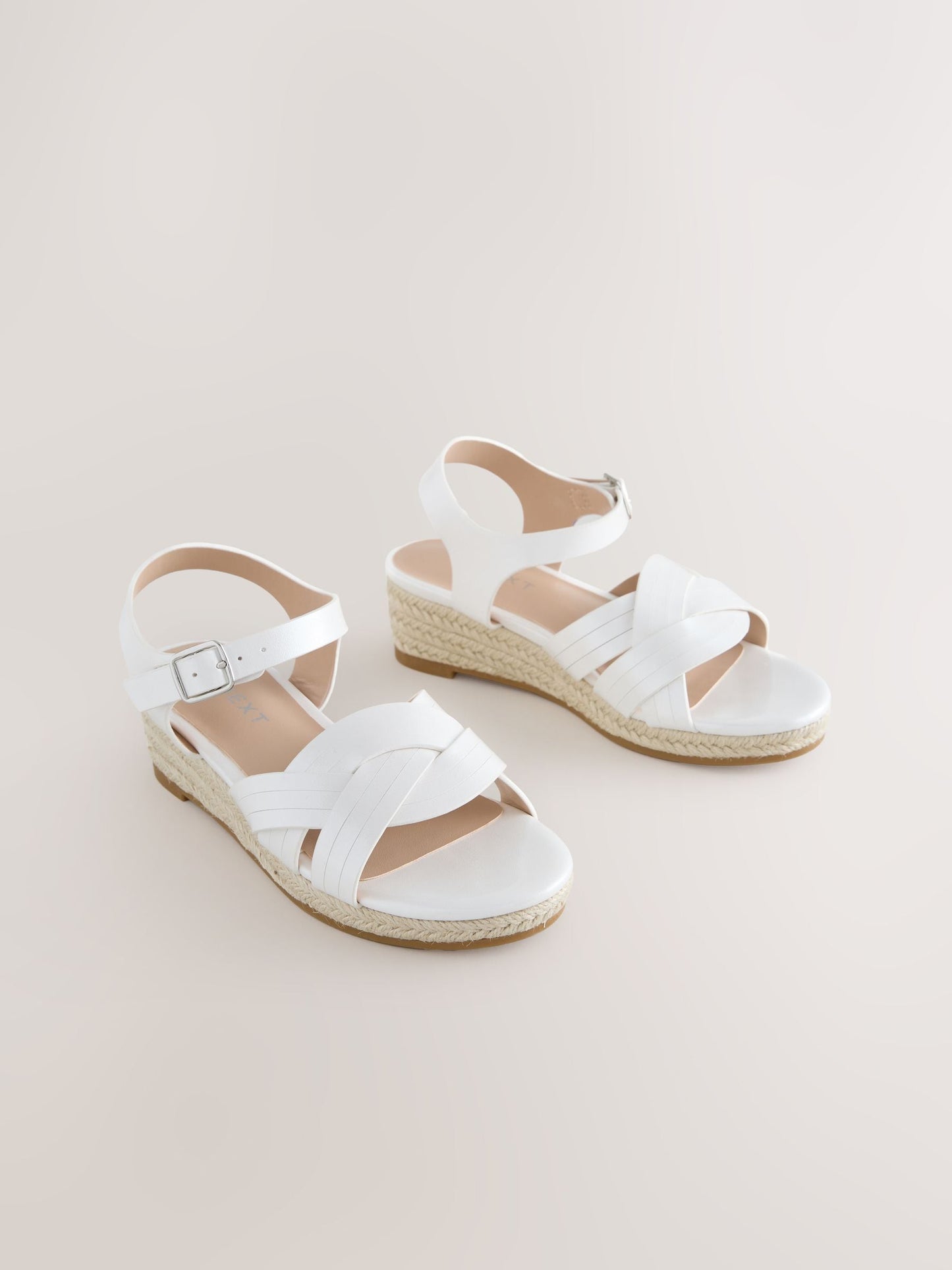 White Woven Heeled Wedge Sandals image 1