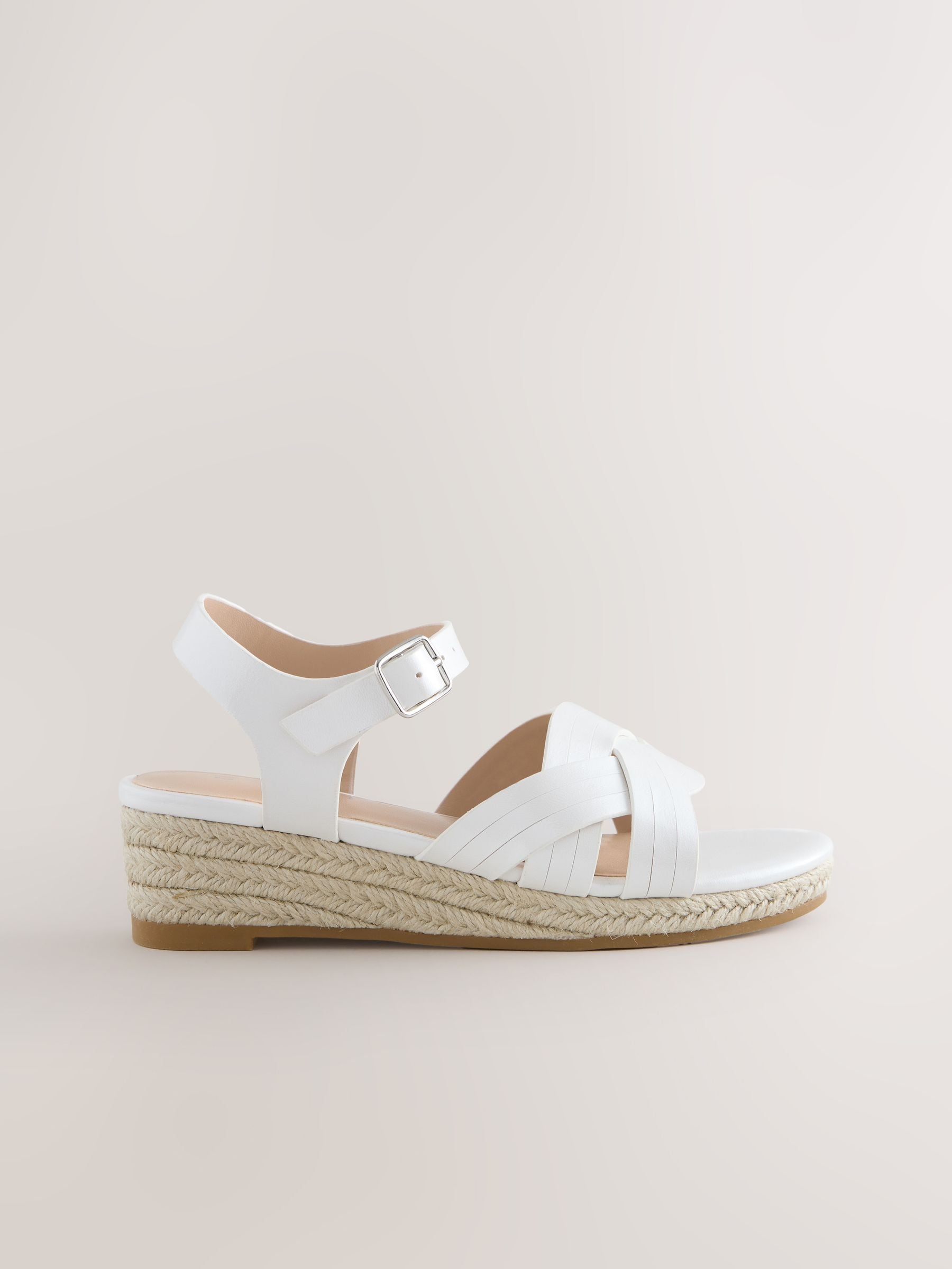 White Woven Heeled Wedge Sandals image 2