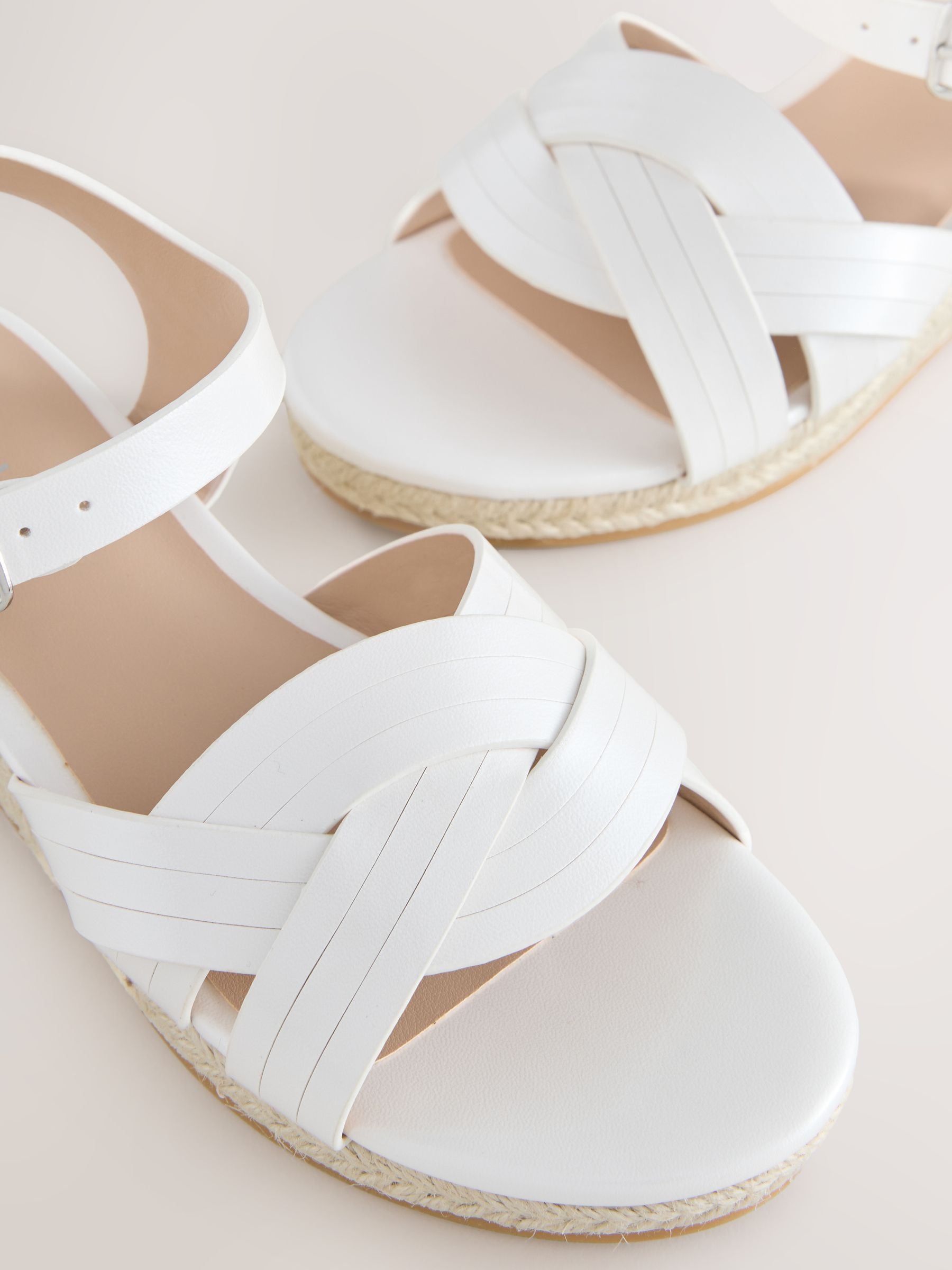 White Woven Heeled Wedge Sandals image 3