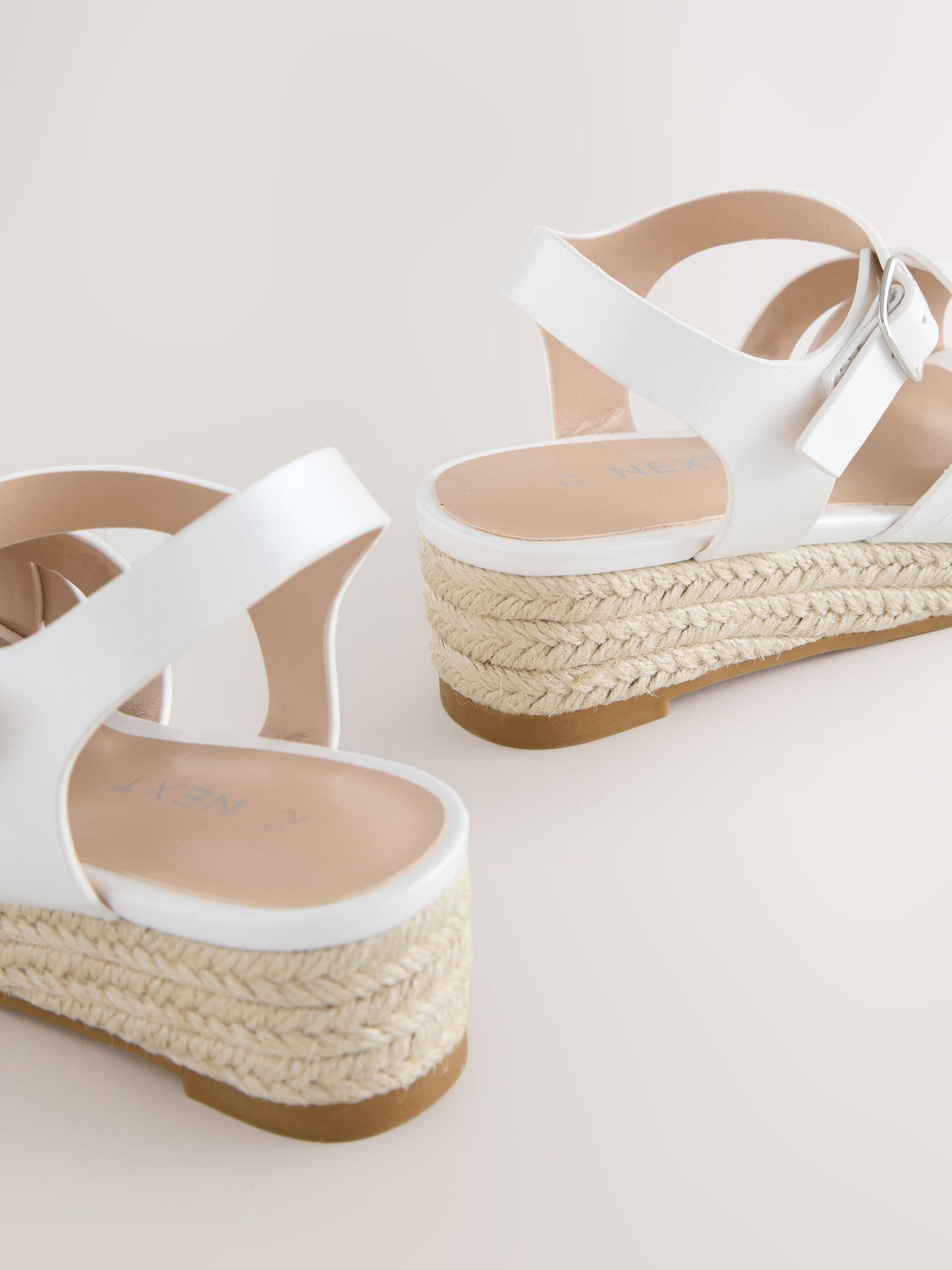 White Woven Heeled Wedge Sandals image 4