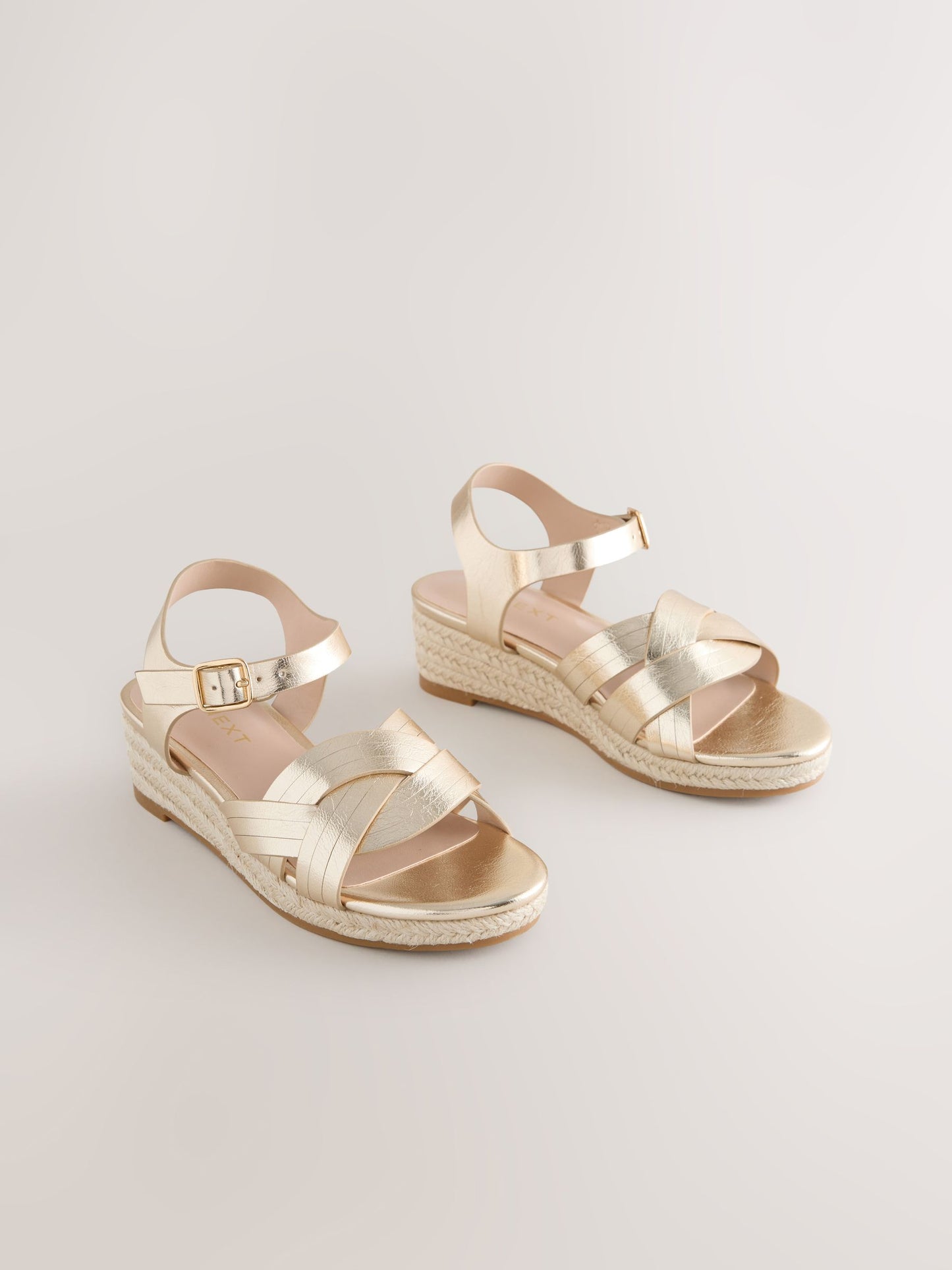 Gold Woven Heeled Wedge Sandals image 1