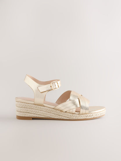 Gold Woven Heeled Wedge Sandals image 2