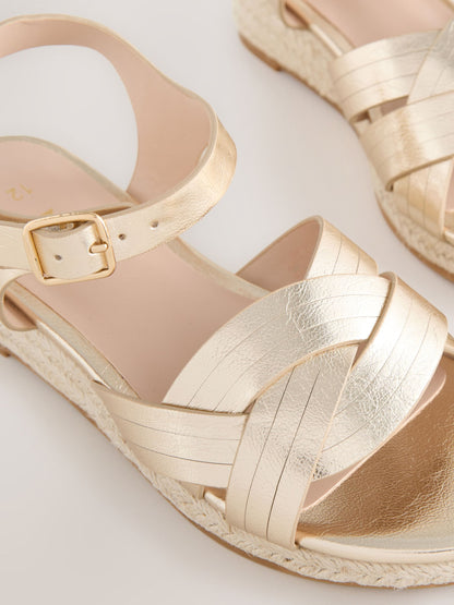 Gold Woven Heeled Wedge Sandals image 3
