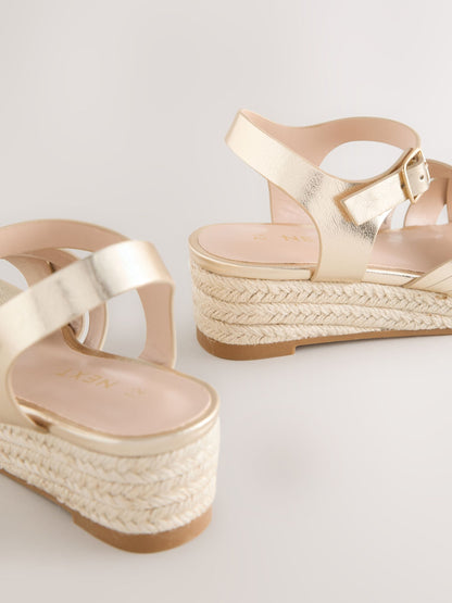 Gold Woven Heeled Wedge Sandals image 4