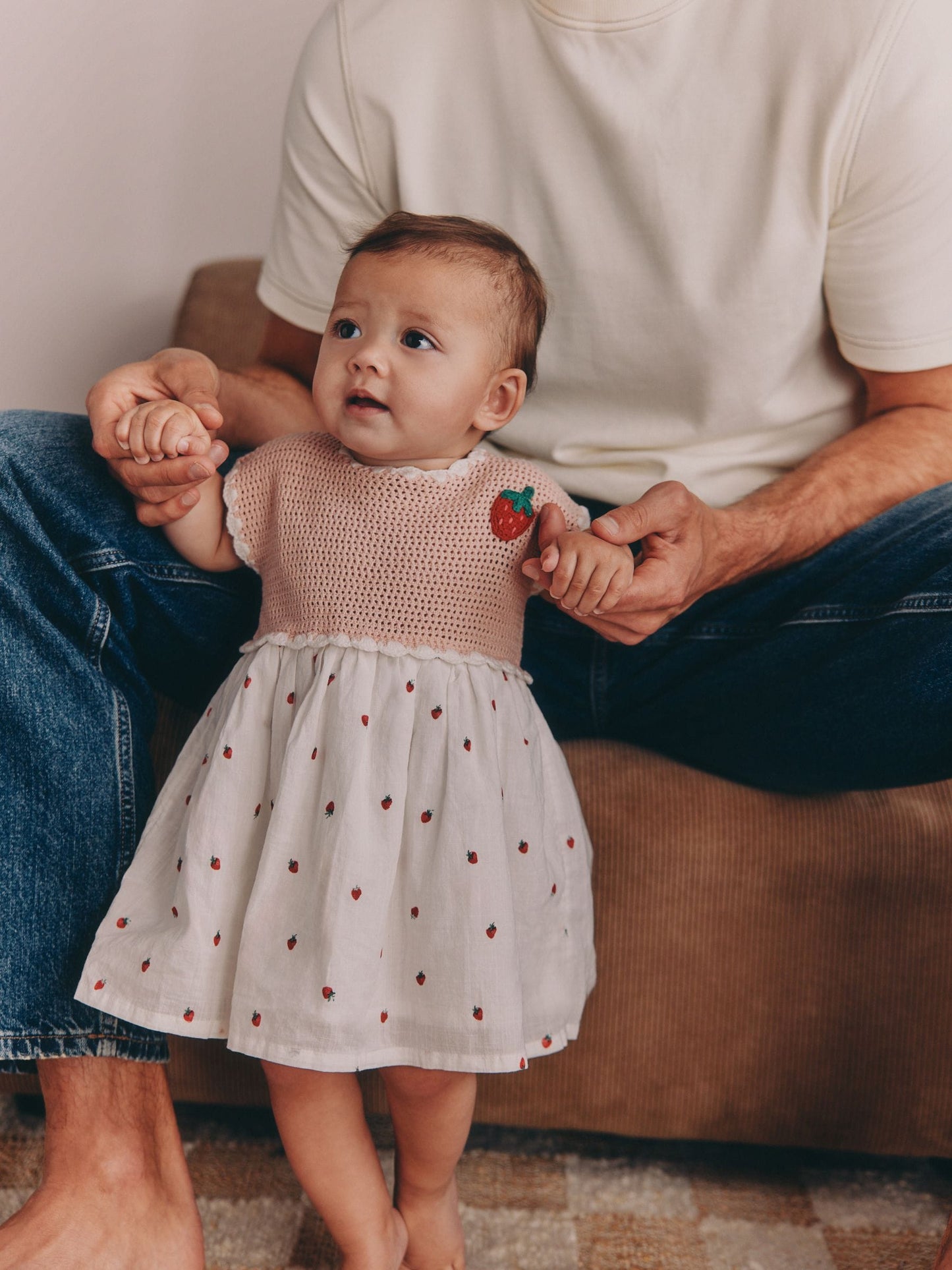 Pink Strawberry Crochet Baby Knitted Twofer Dress (0mths-2yrs) image 2