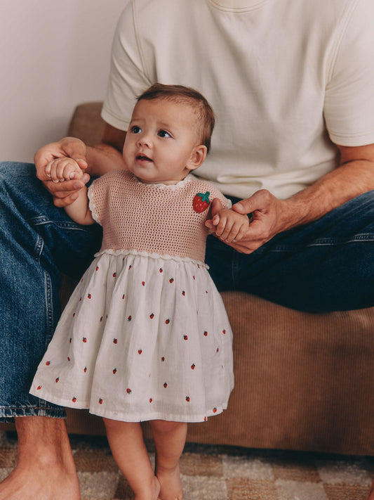 Pink Strawberry Crochet Baby Knitted Twofer Dress (0mths-2yrs) image 2