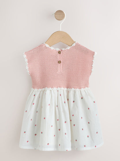 Pink Strawberry Crochet Baby Knitted Twofer Dress (0mths-2yrs) image 6