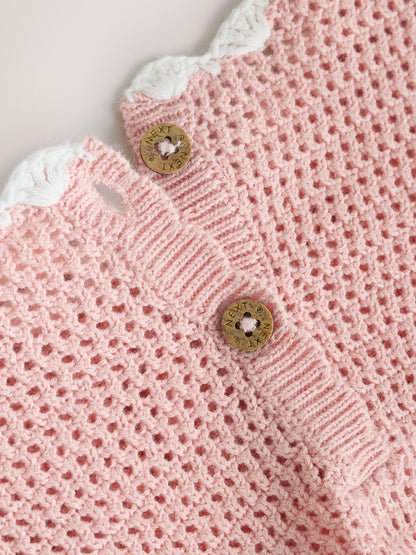 Pink Strawberry Crochet Baby Knitted Twofer Dress (0mths-2yrs) image 7