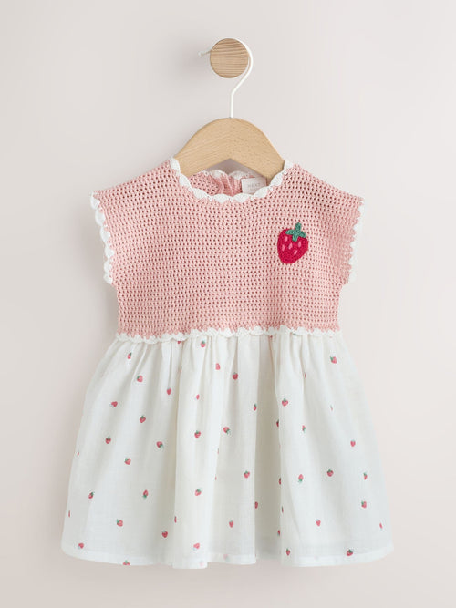 Pink Strawberry Crochet Baby Knitted Twofer Dress (0mths-2yrs) image 1