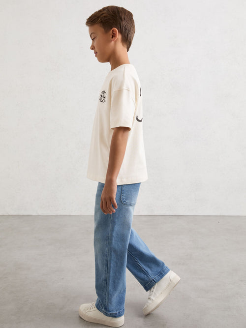Reiss Off White Harris 9-13 yrs Monogram Cotton Crew-Neck T-Shirt image 1