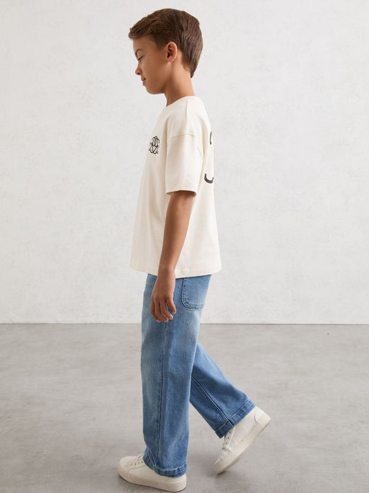 Reiss Off White Harris 9-13 yrs Monogram Cotton Crew-Neck T-Shirt image 1
