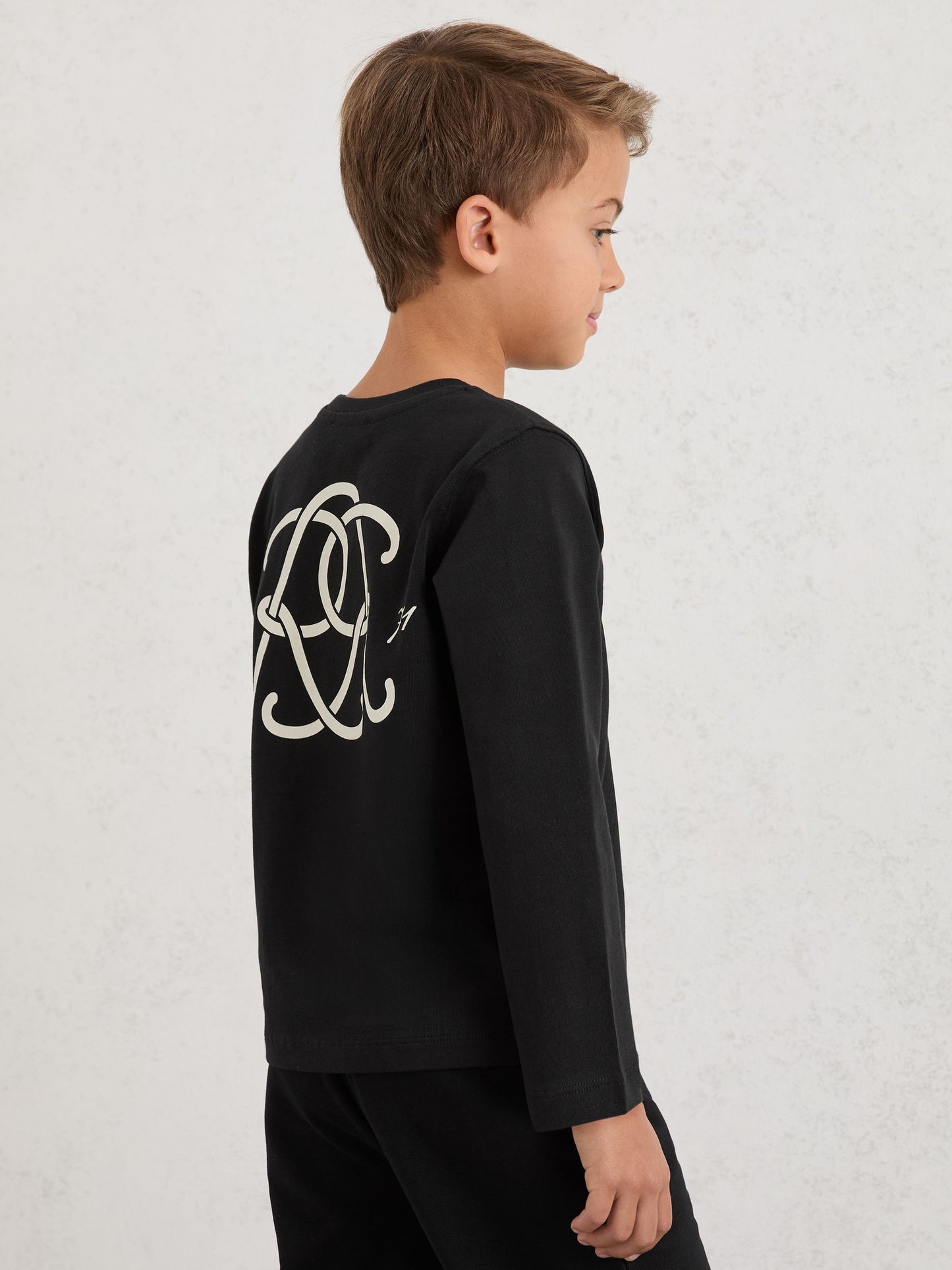 Reiss Black Stefan 9-13 yrs Monogram Cotton Long-Sleeve T-Shirt image 1