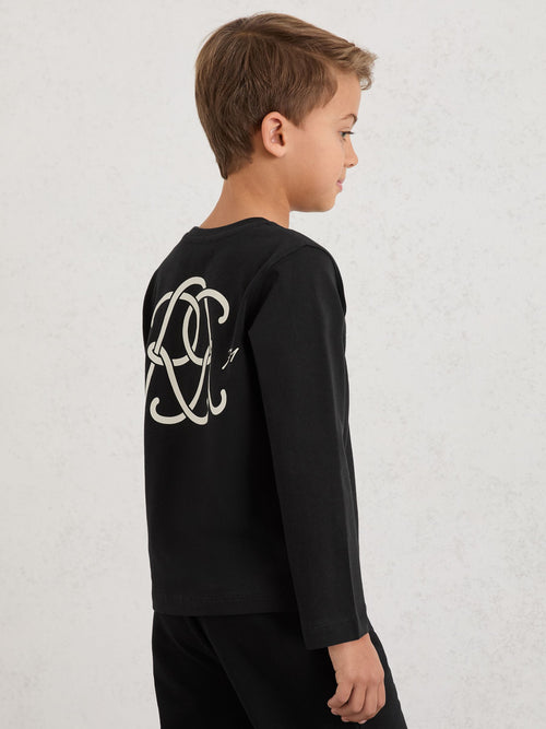 Reiss Black Stefan 9-13 yrs Monogram Cotton Long-Sleeve T-Shirt image 1