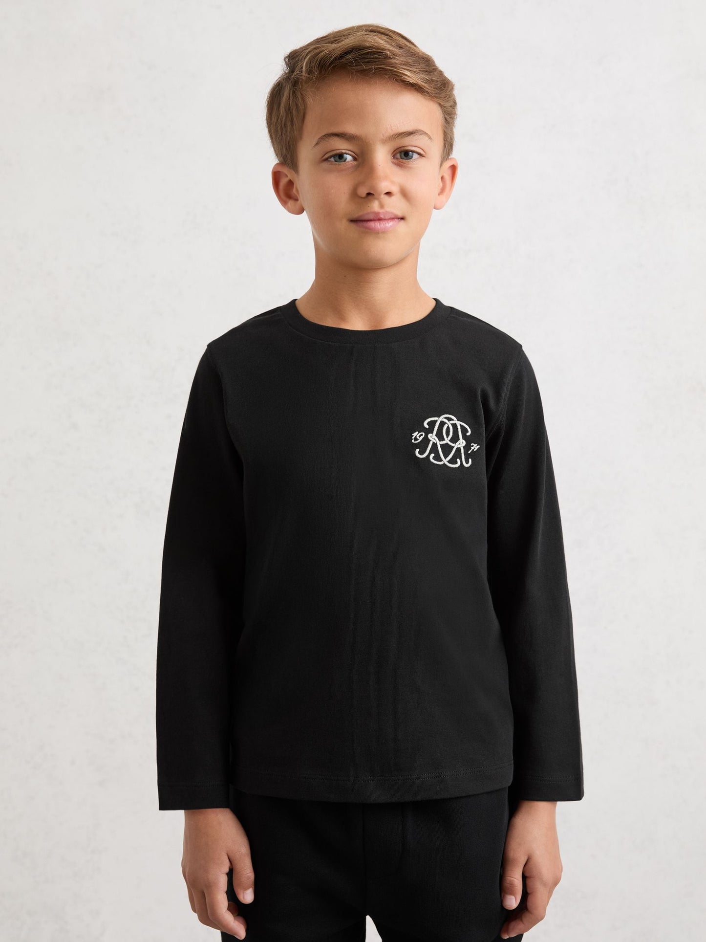 Reiss Black Stefan 9-13 yrs Monogram Cotton Long-Sleeve T-Shirt image 3