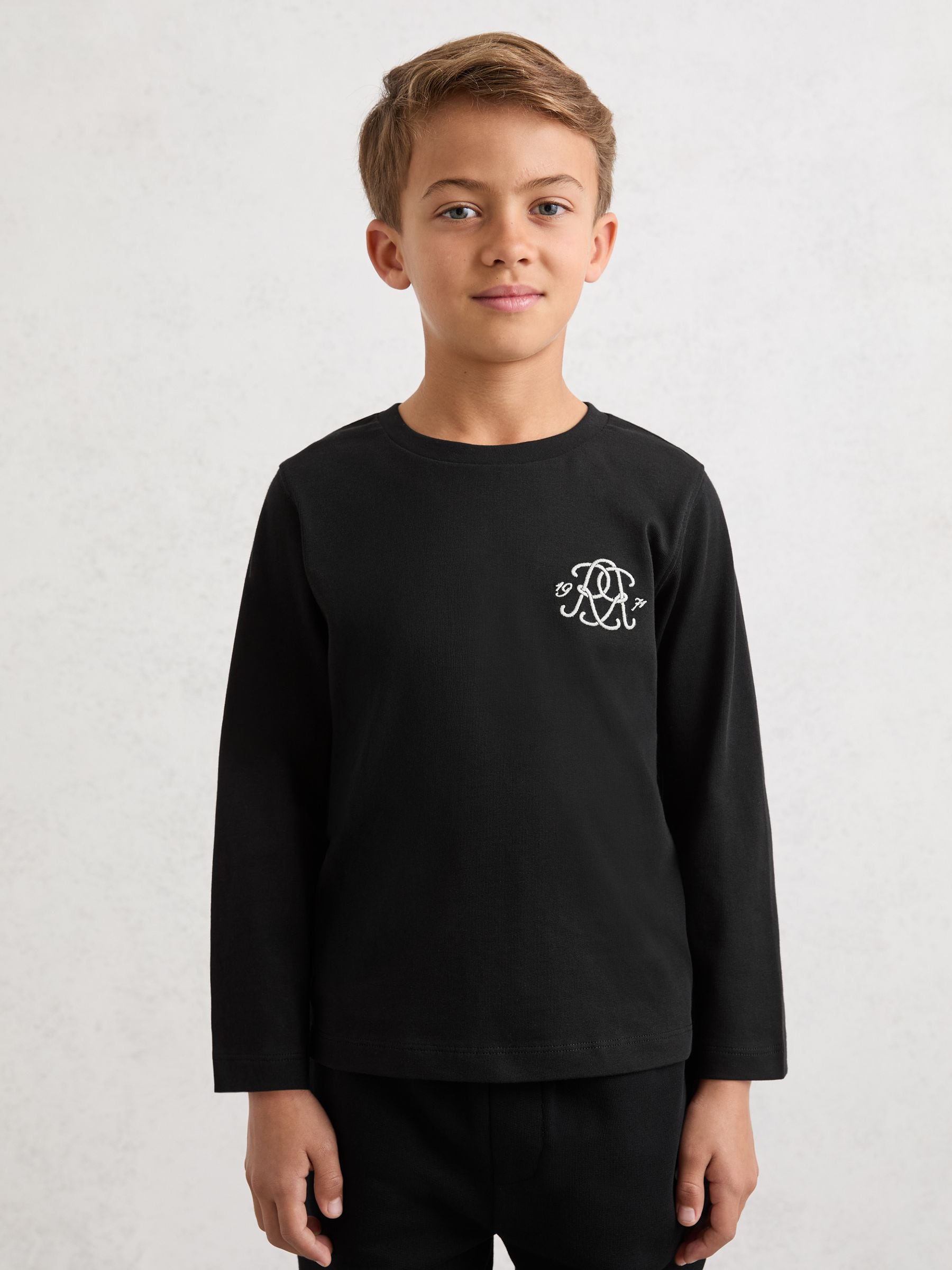 Reiss Black Stefan 9-13 yrs Monogram Cotton Long-Sleeve T-Shirt image 3