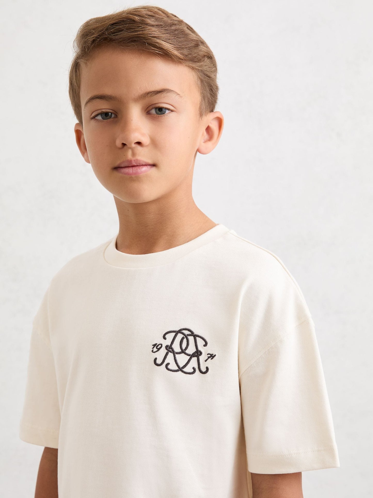 Reiss Off White Harris 3-9 yrs Monogram Cotton Crew-Neck T-Shirt image 1