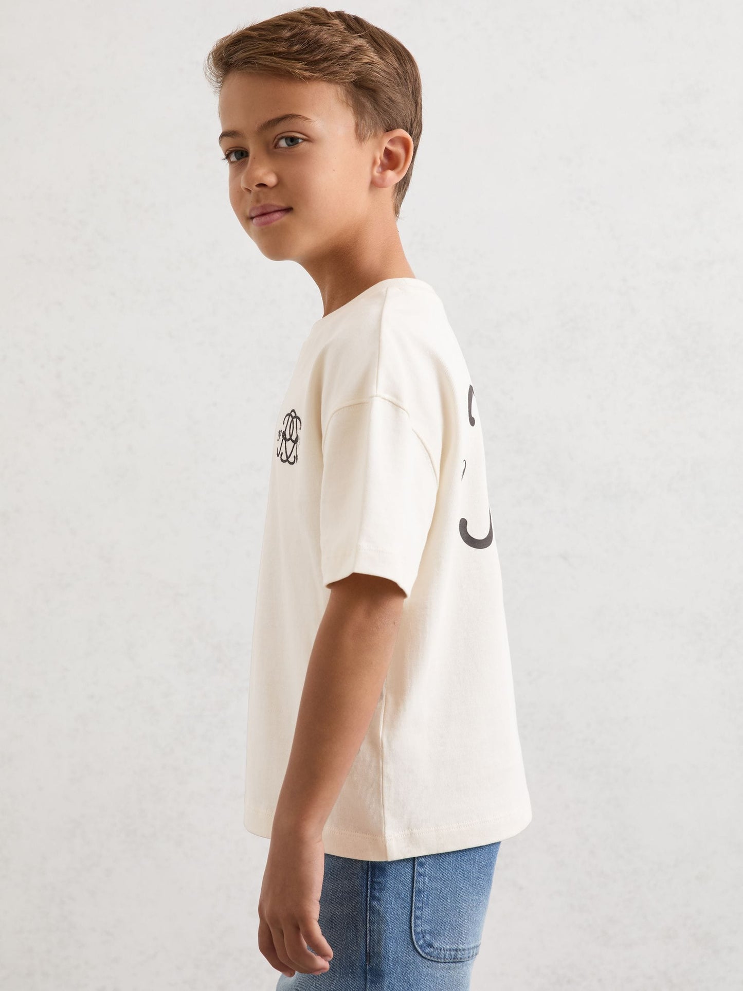 Reiss Off White Harris 3-9 yrs Monogram Cotton Crew-Neck T-Shirt image 5
