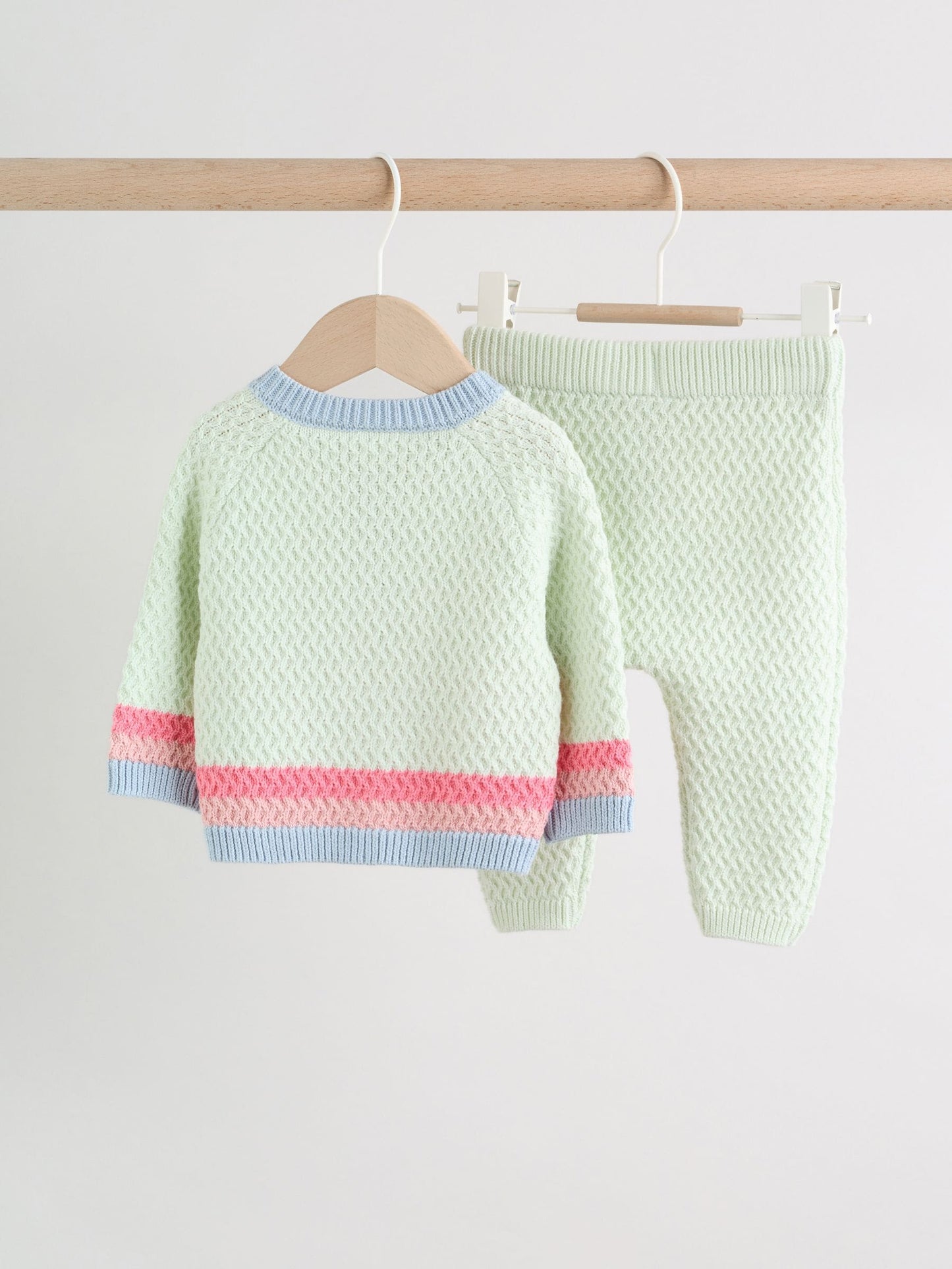 Sage Green Crochet Animal Knitted Cardigan and Legging Baby Set (0mths-2yrs) image 2