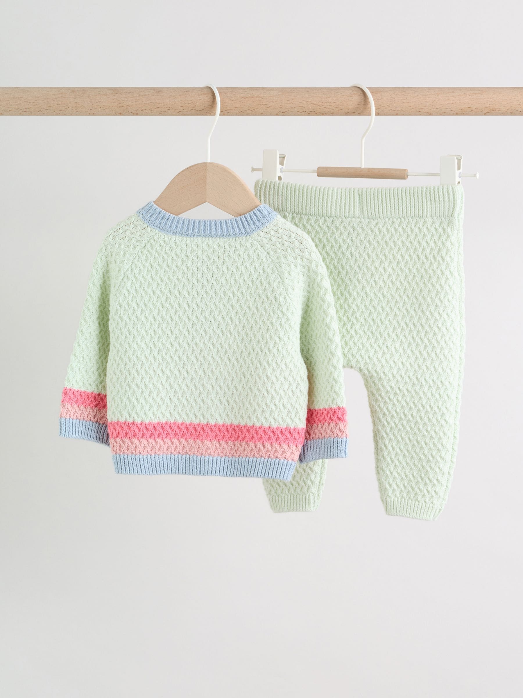 Sage Green Crochet Animal Knitted Cardigan and Legging Baby Set (0mths-2yrs) image 2