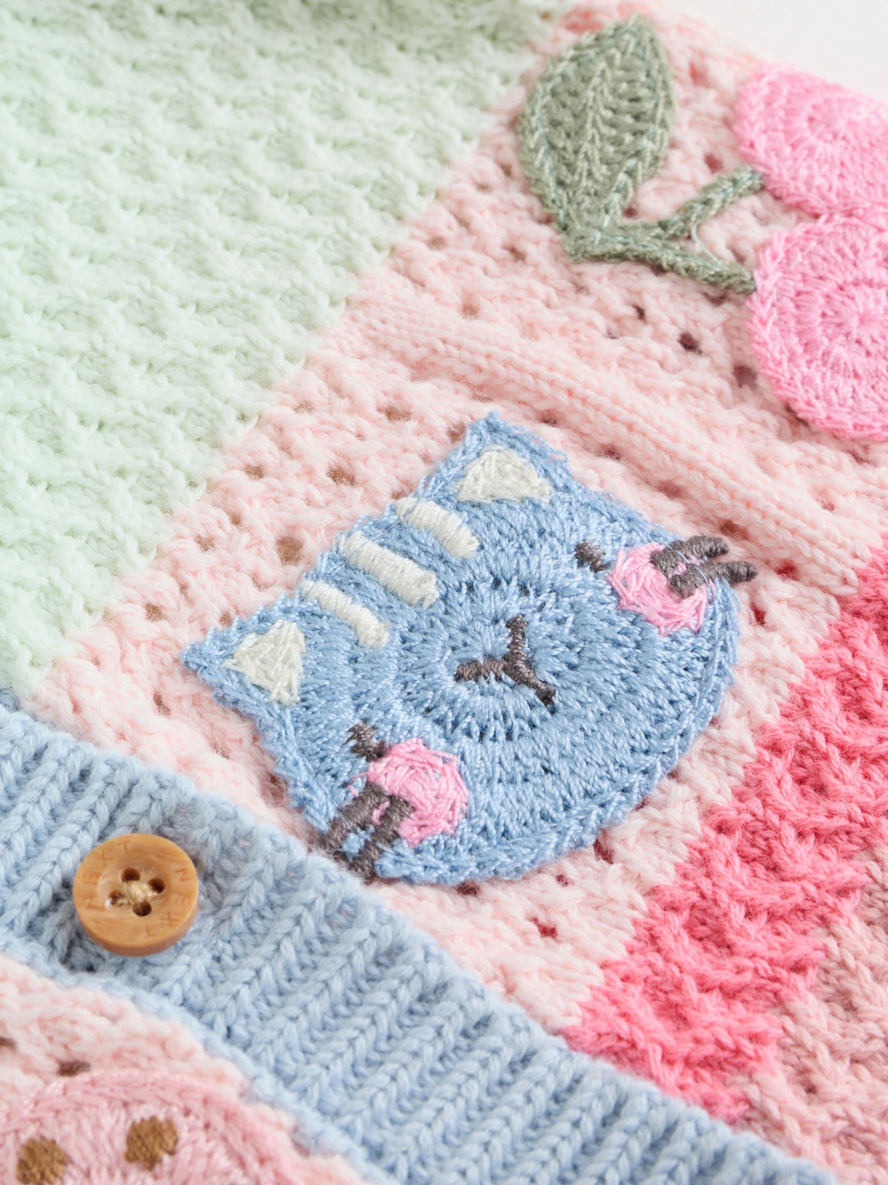 Sage Green Crochet Animal Knitted Cardigan and Legging Baby Set (0mths-2yrs) image 8