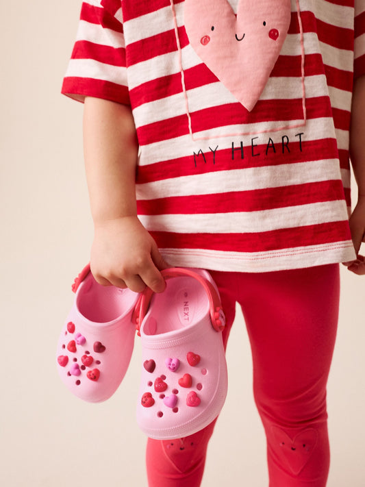 Pink/Red Hearts Standard Fit (F) Character Clogs image 2
