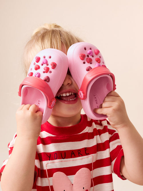 Pink/Red Hearts Standard Fit (F) Character Clogs image 1