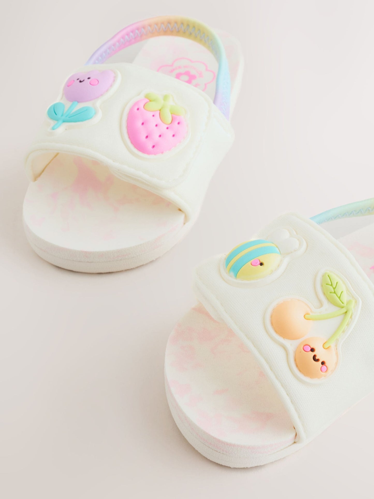 White/Pink Elastic Back Sliders image 3