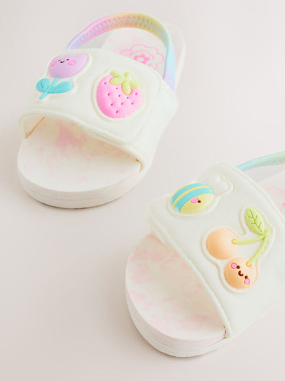 White/Pink Elastic Back Sliders image 3