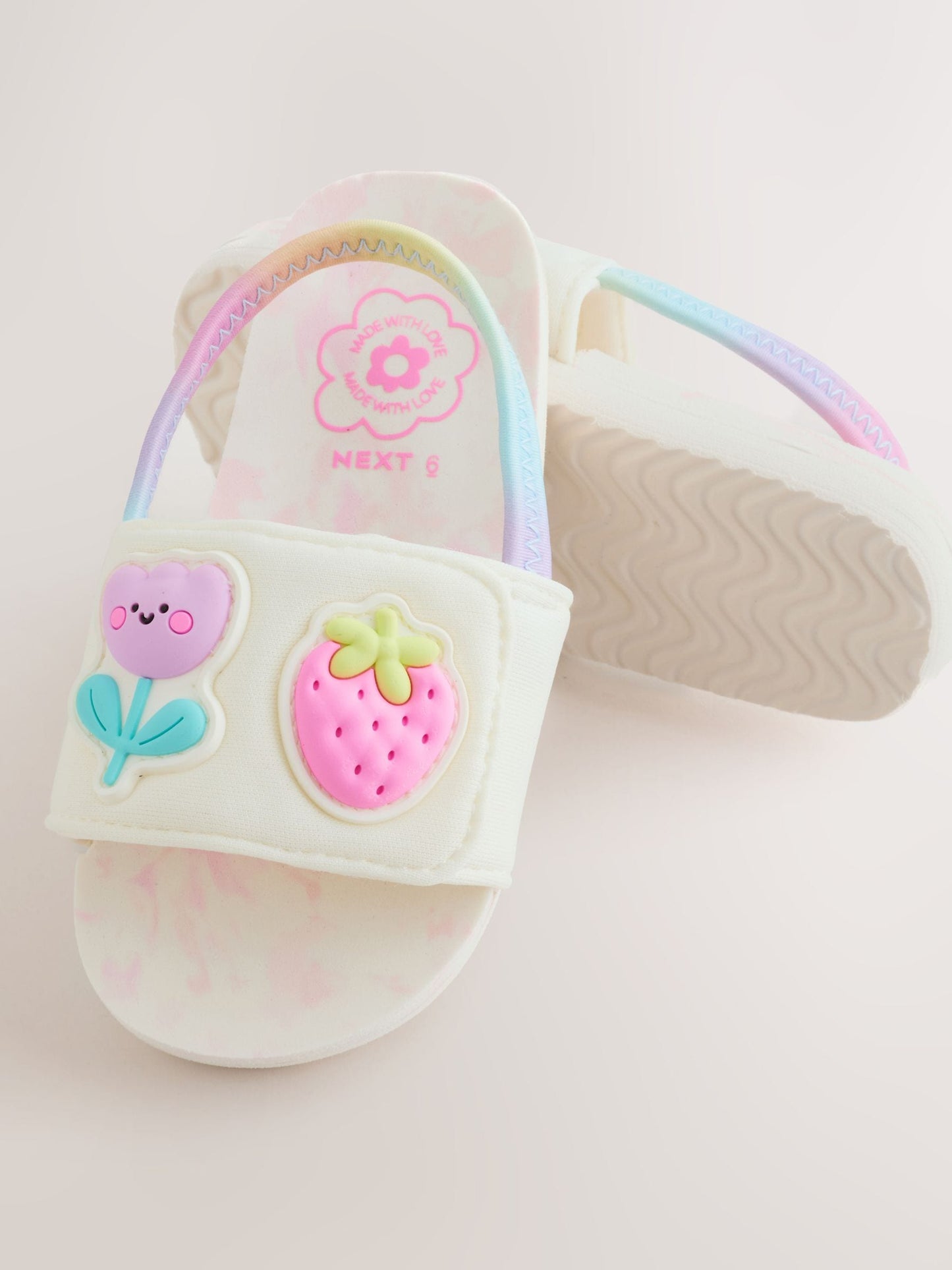 White/Pink Elastic Back Sliders image 4