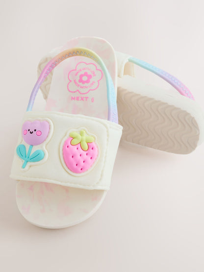 White/Pink Elastic Back Sliders image 4