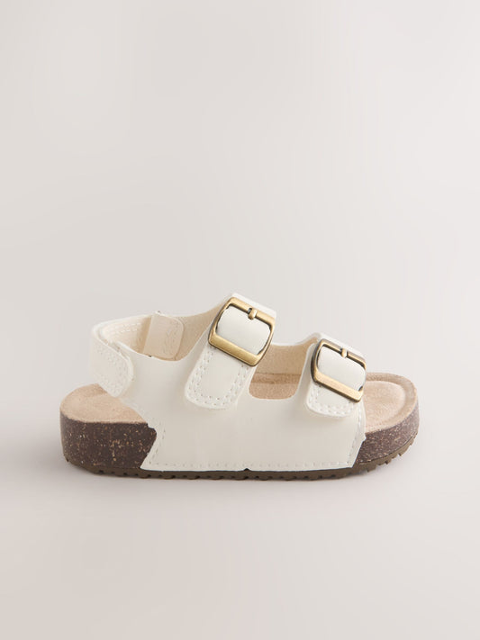 White Standard Fit (F) Double Buckle Cushioned Footbed Sandals image 2