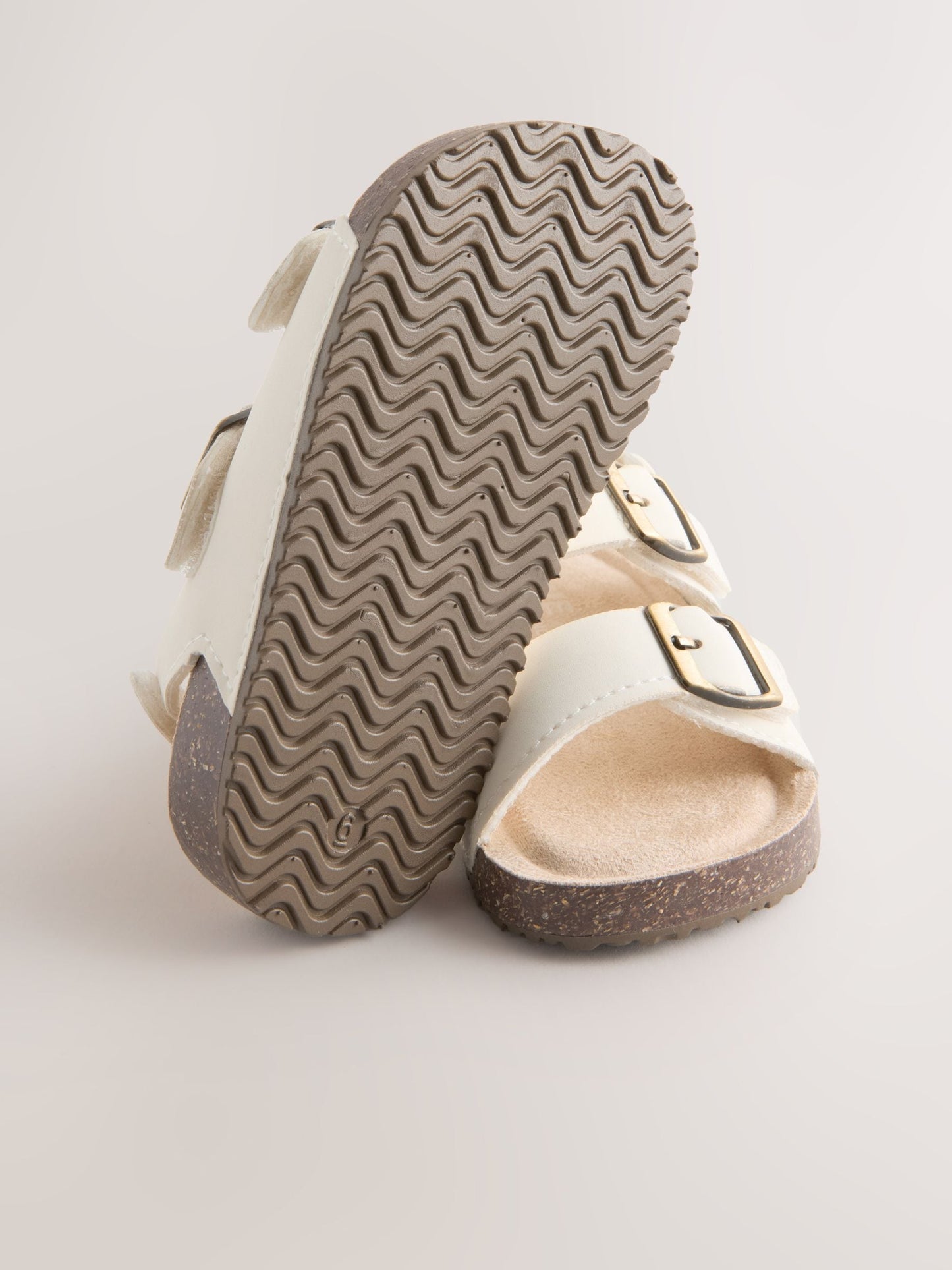 White Wide Fit (G) Double Buckle Cushioned Footbed Sandals image 3