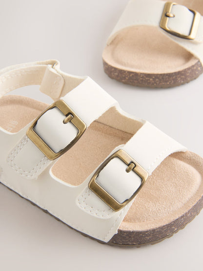 White Wide Fit (G) Double Buckle Cushioned Footbed Sandals image 4