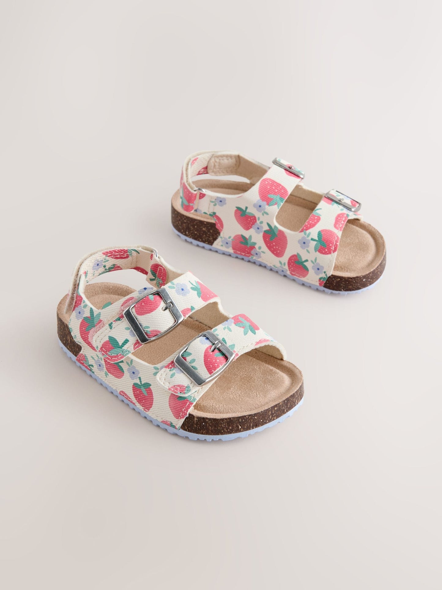Red/White Strawberry Wide Fit (G) Double Buckle Cushioned Footbed Sandals image 1