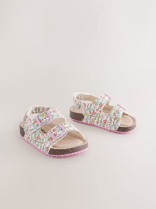 Multi Floral Standard Fit (F) Double Buckle Cushioned Footbed Sandals image 2