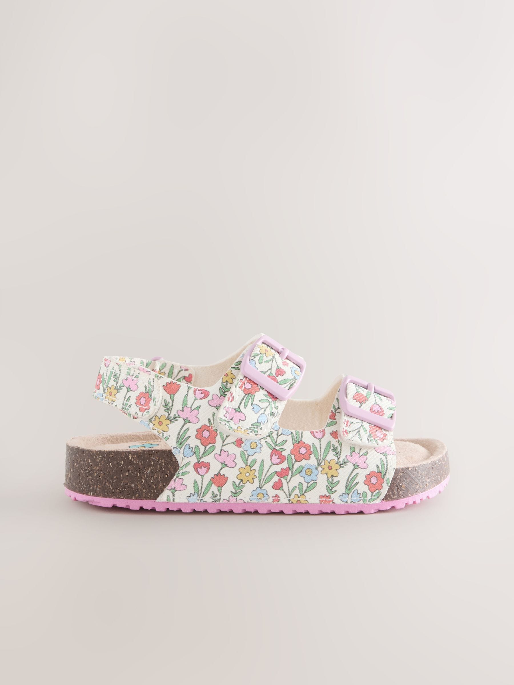 Multi Floral Standard Fit (F) Double Buckle Cushioned Footbed Sandals image 3
