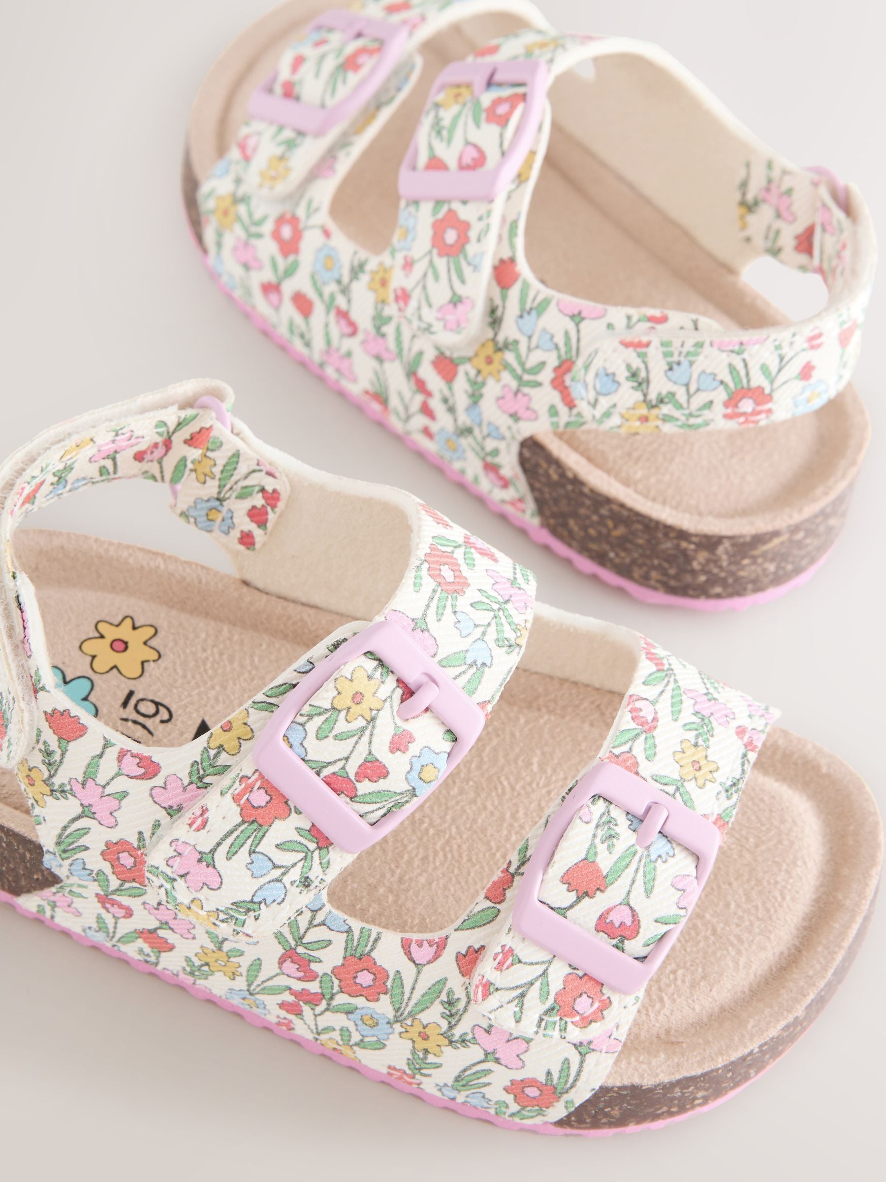 Multi Floral Wide Fit (G) Double Buckle Cushioned Footbed Sandals image 5