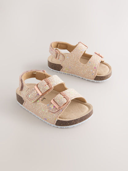 Rose Gold Glitter Standard Fit (F) Double Buckle Cushioned Footbed Sandals image 1