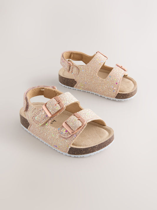 Rose Gold Glitter Wide Fit (G) Double Buckle Cushioned Footbed Sandals image 1