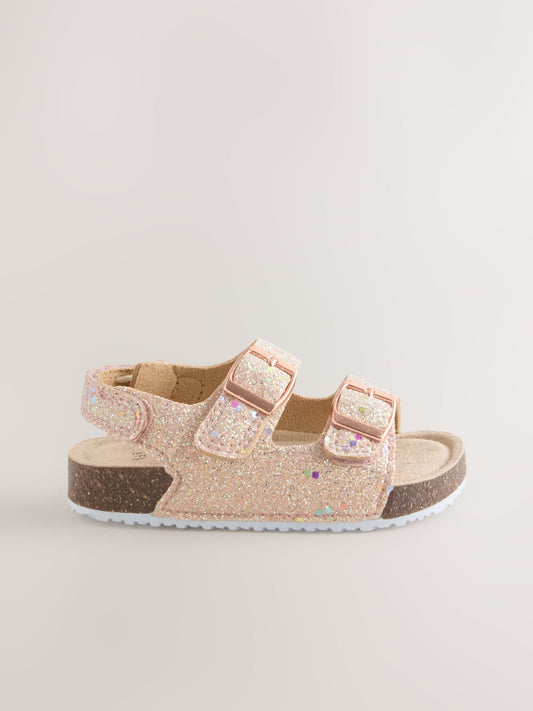 Rose Gold Glitter Wide Fit (G) Double Buckle Cushioned Footbed Sandals image 2