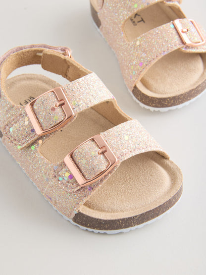Rose Gold Glitter Wide Fit (G) Double Buckle Cushioned Footbed Sandals image 3