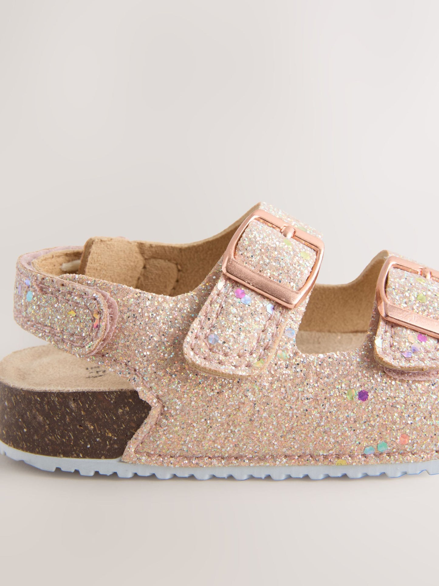 Rose Gold Glitter Wide Fit (G) Double Buckle Cushioned Footbed Sandals image 4